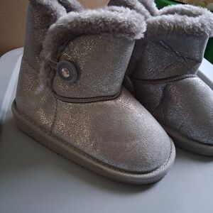 Cozy Silver Kids Boots with Button Detail
